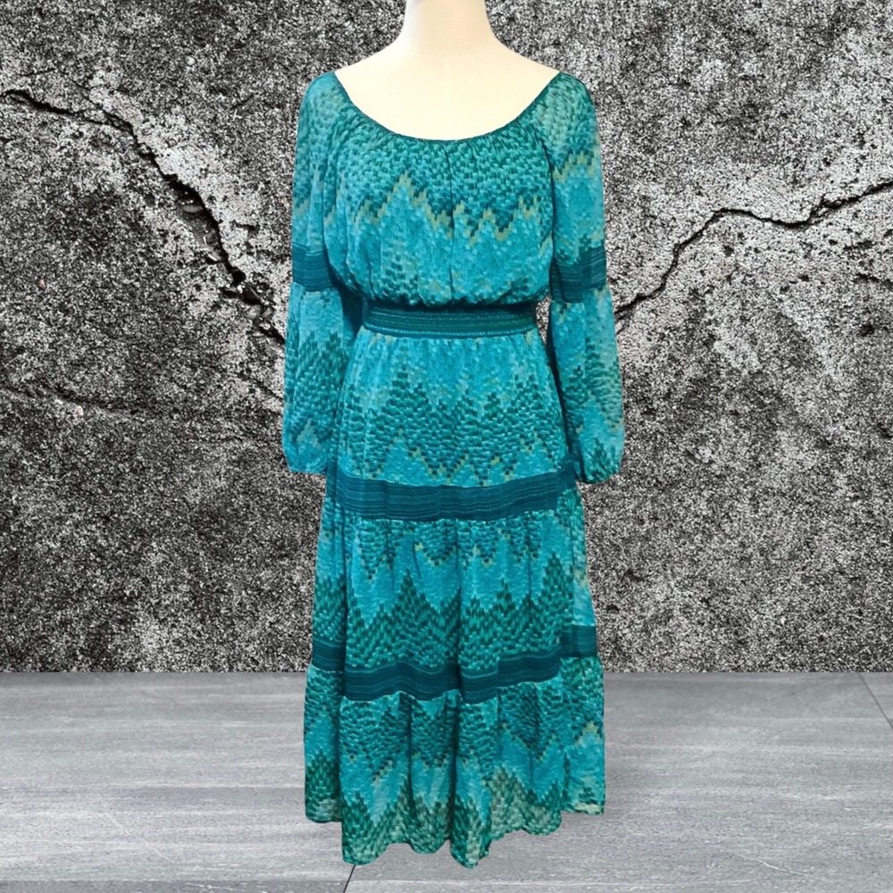 Anthropologie Fig and Flowers Bohemian Midi Dress in Blue/Green Medium